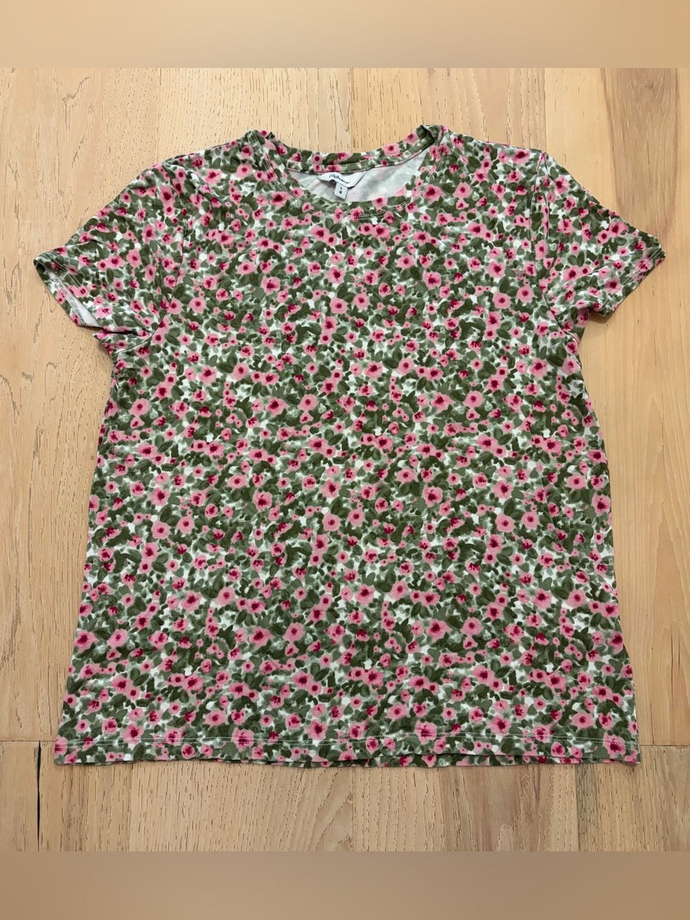 Reitmans Pink & Green Floral Crew Neck Tee